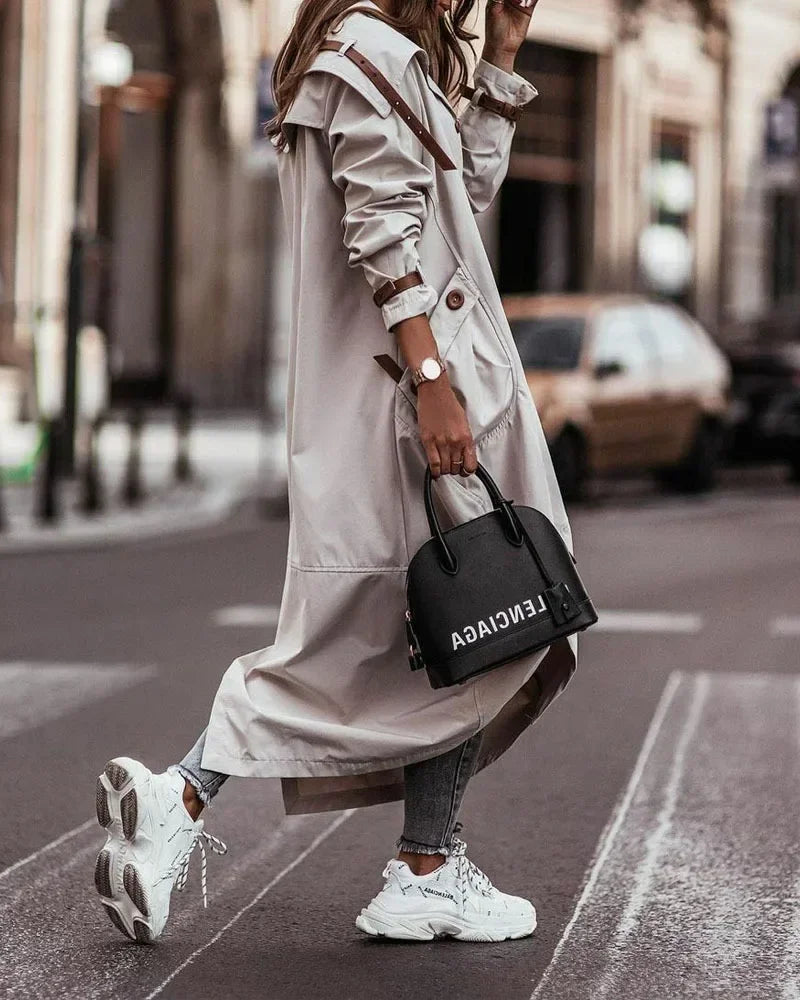 Single-Breasted Trench Coat Women Streetwear Overcoats Jackets .