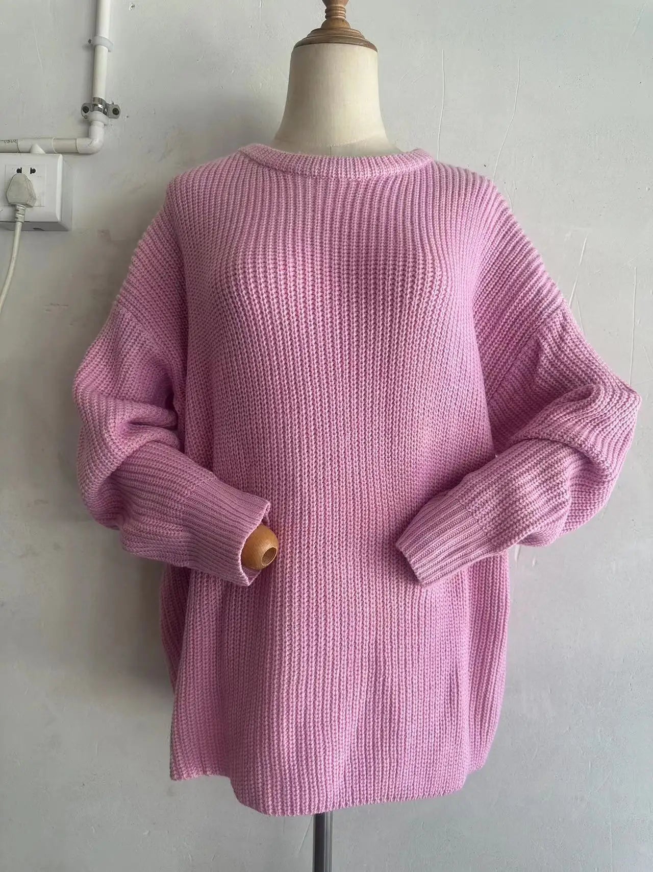 Casual O-neck Long Sleeve Sweater Blouse Office Lady .