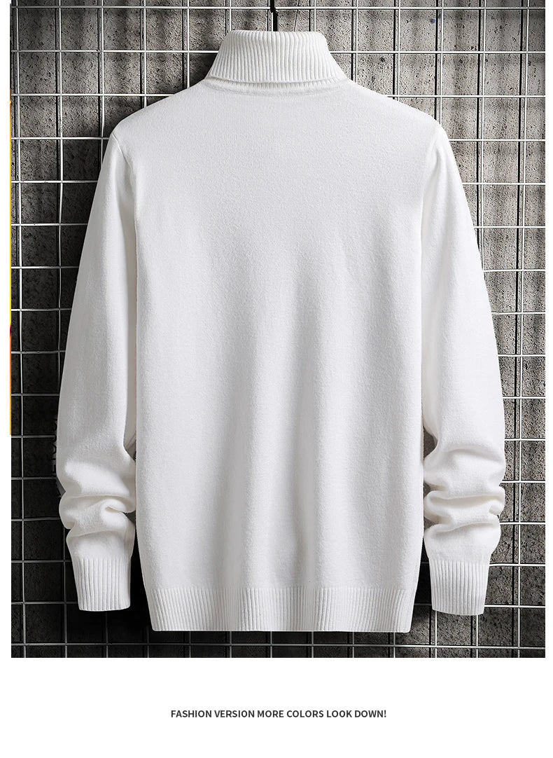 Men Pullovers Knitted Sweaters Turtleneck Solid Tops .