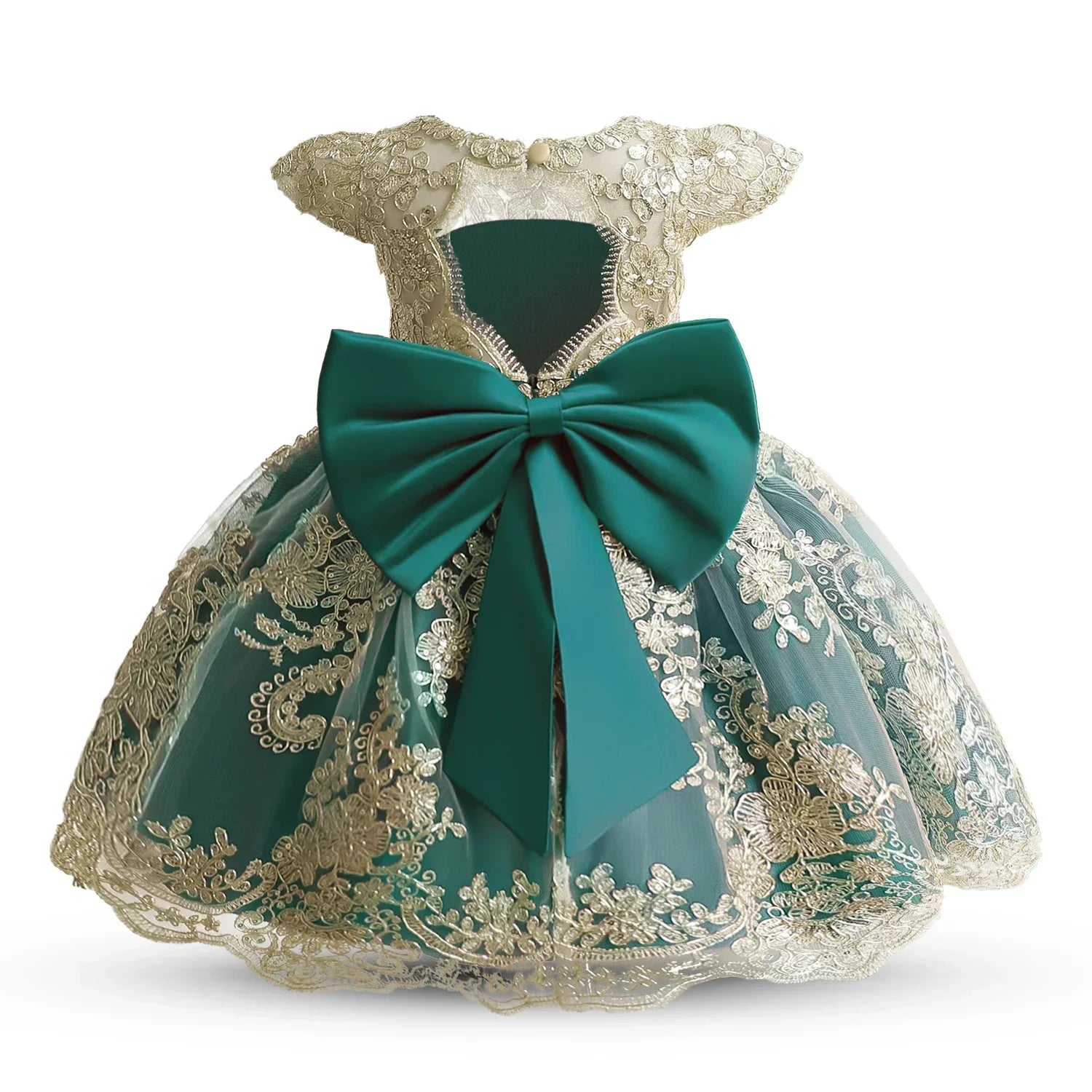 Toddler Baby Girls Lace Dress Elegant Embroidery Flower Princess Dresses for 1-5 Years Newborn Infant Green Christmas Costumes