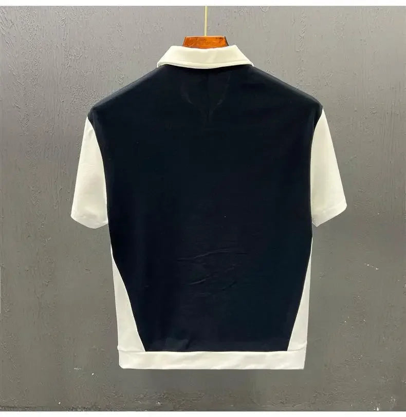 Fashionable Half-zipped Men's Polo Shirt Casual Color Block Short Sleeves Summer Trendy Lightweight Style Men's T-shirt