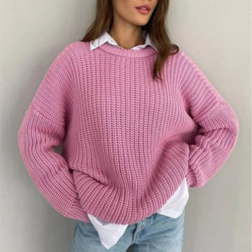 Casual O-neck Long Sleeve Sweater Blouse Office Lady .