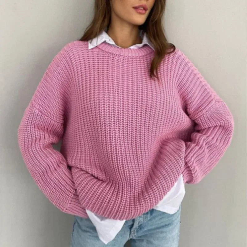 Casual O-neck Long Sleeve Sweater Blouse Office Lady .