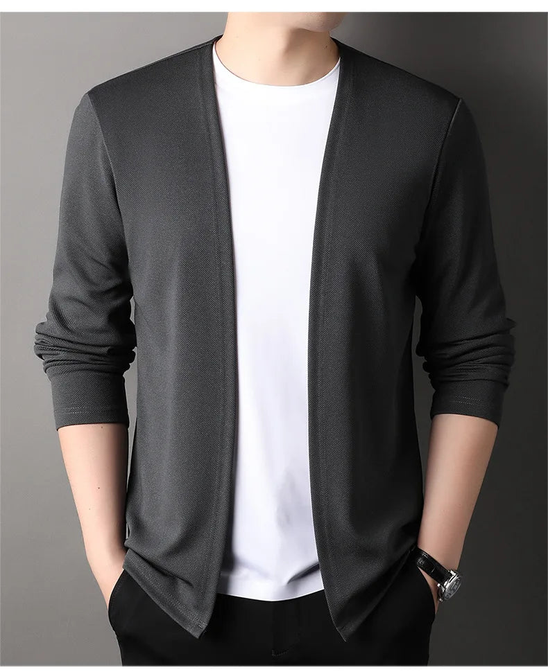 Spring Autumn Knit Cardigan Men Fashion Solid Color Stand.