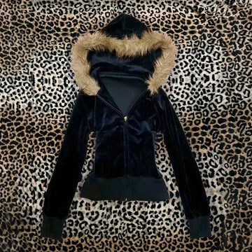Winter riveted cool girl Gothic zipper hoodie coat  cardigan jacket.
