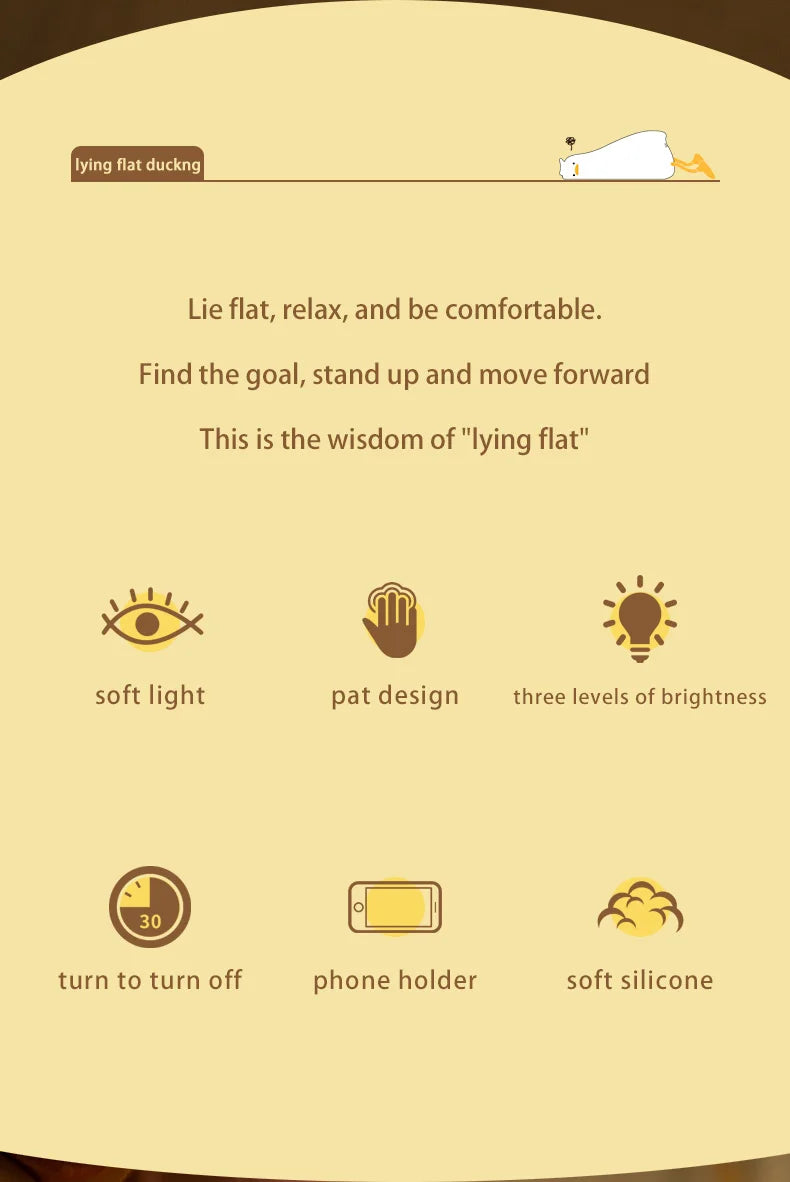 LED Cute Duck Nightlight USB Rechargeable Night Lamp Touch Sensor.