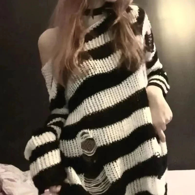 ZMZBCH Sexy Hollow Out Striped Long Sweaters .