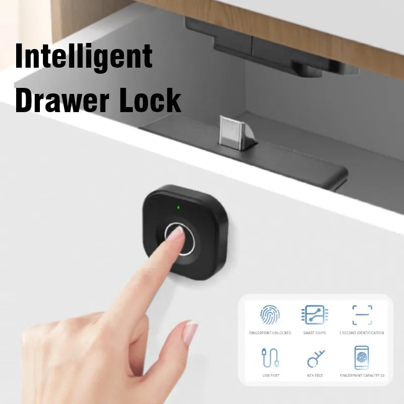 Biometric Fingerprint Lock Black Keyless Cabinet Lock Smart Drawer Locks .