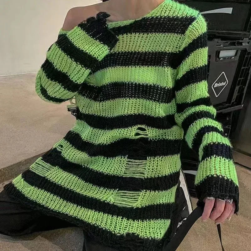 ZMZBCH Sexy Hollow Out Striped Long Sweaters .