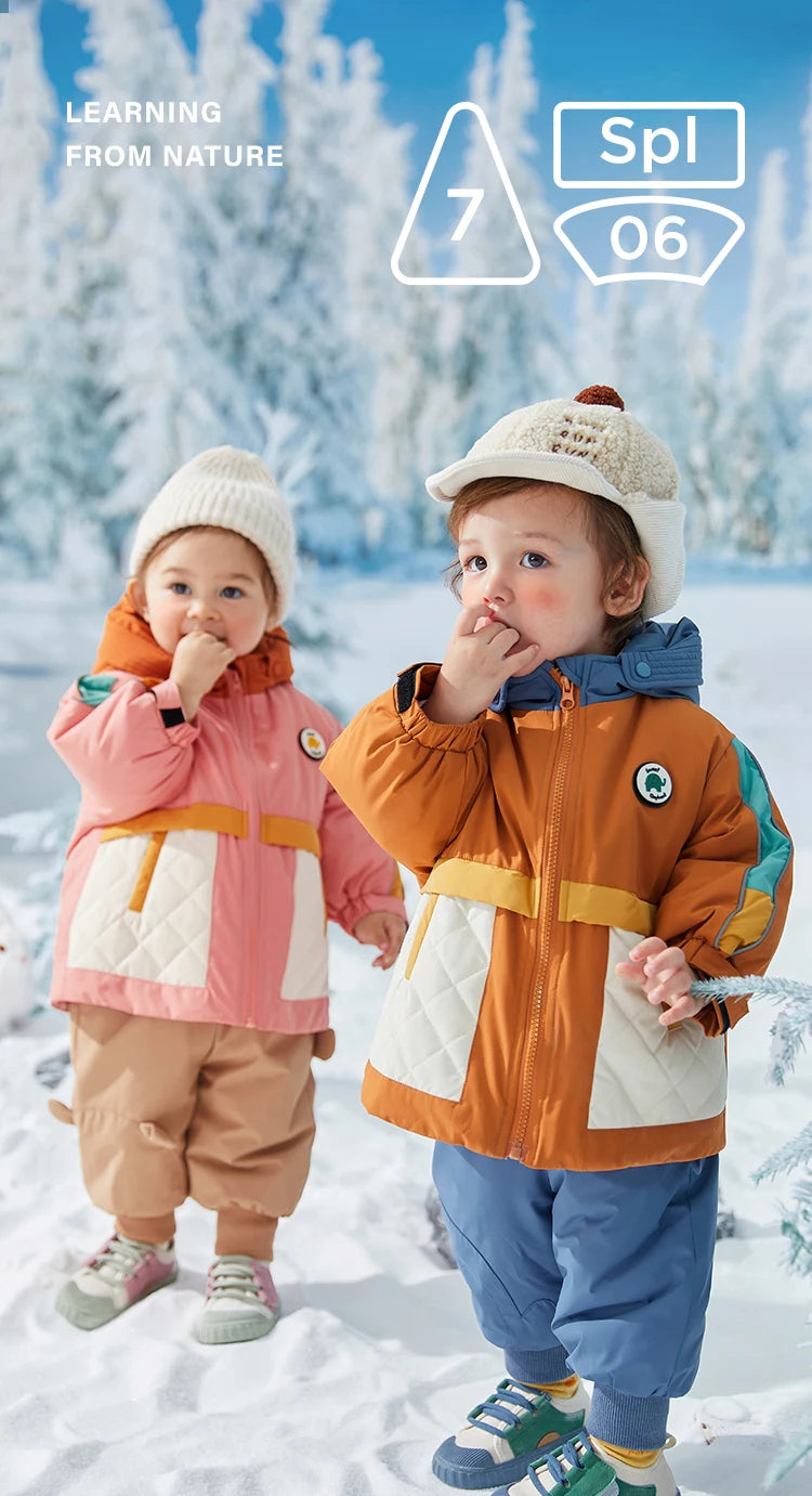 Amila Baby Down Jacket 2024 Winter New Boys Girls Fashion Patchwork Hooded Warm Overcoat Three in One with Pockets Kids Clothing
