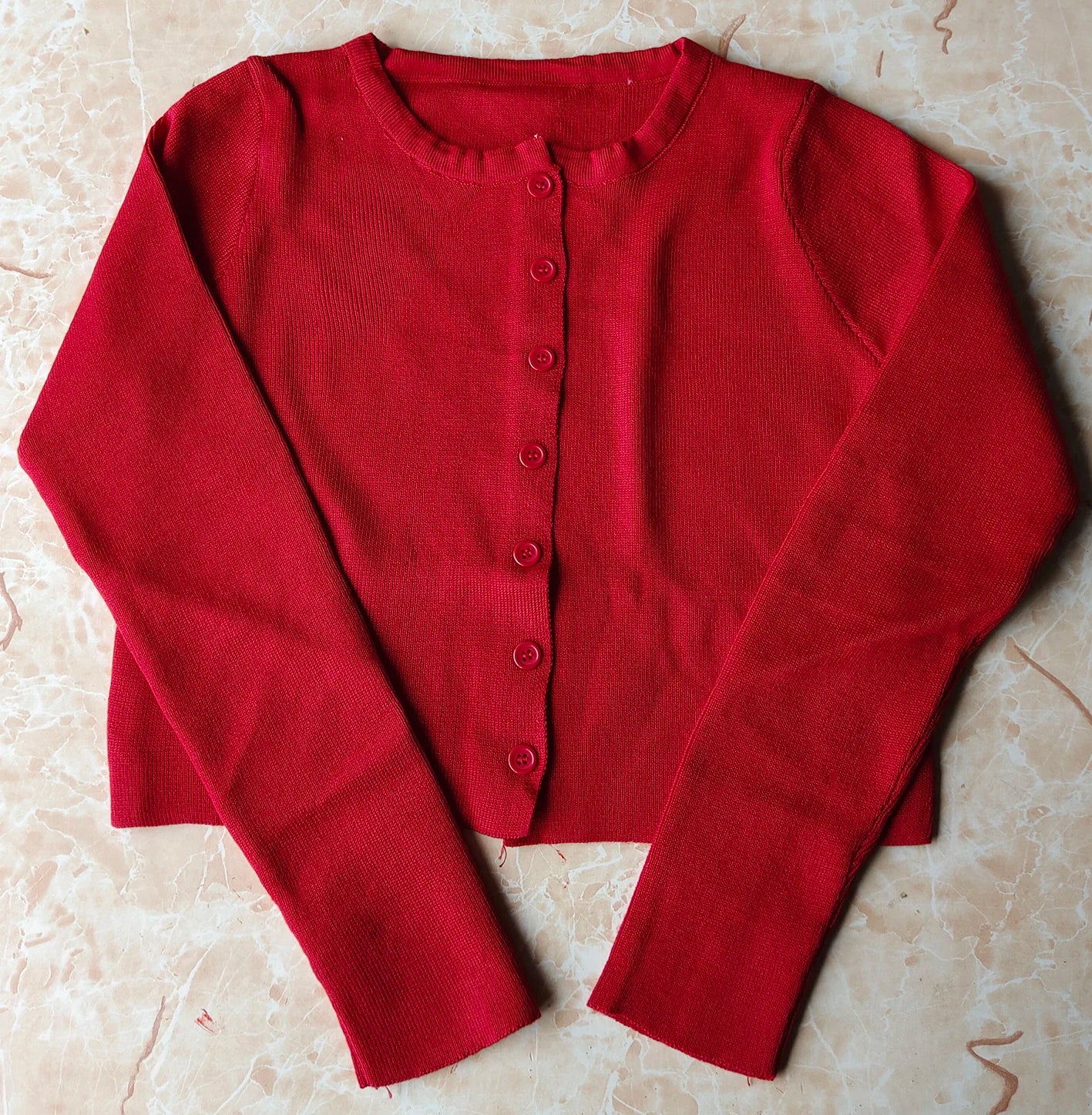 Woman Sweaters Cardigan Red V-neck Knitted Cardigan Women's .