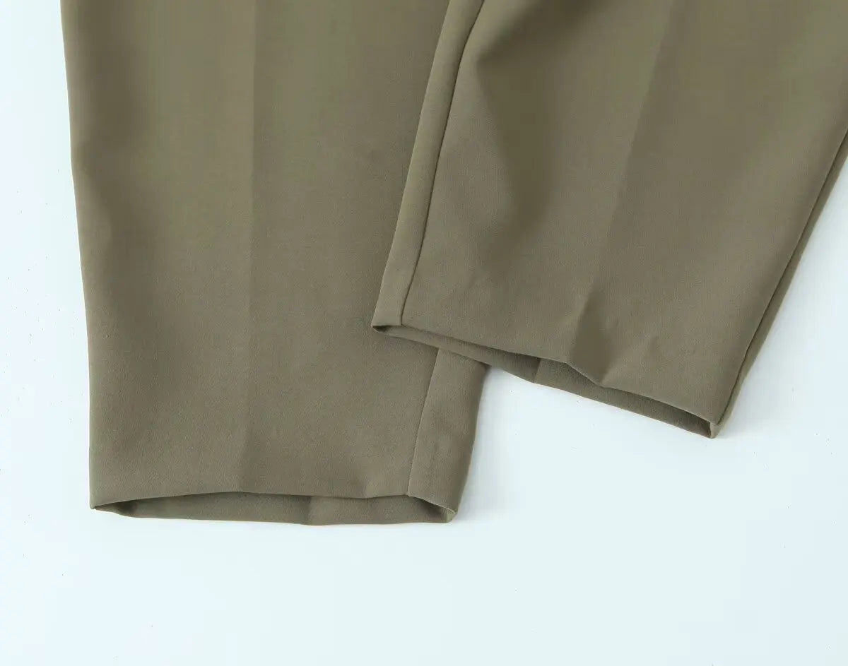 ZBZA Women's Belted Pleated Trousers High Waist Side Pockets .