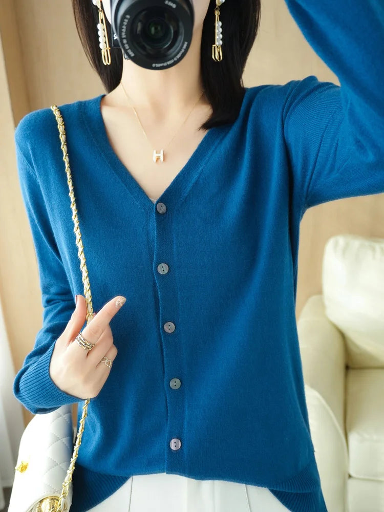 Cashmere Knit Cardigan V-Neck Solid Color Fashion High-Grade Comfortable.