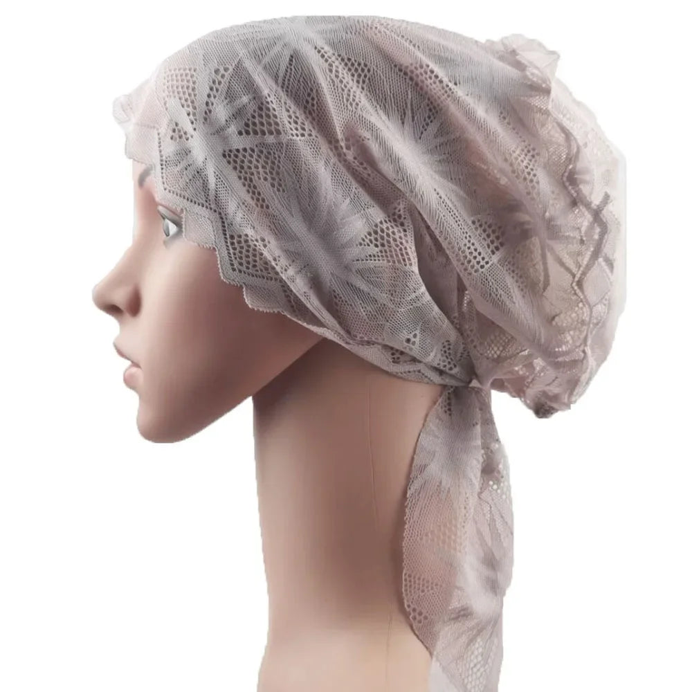 Muslim Women Head Scarf Lace Flower Underscarf Elastic Hijab  Cover Headwrap Chemo Cap Islam Headband Bonnet Turbante Mujer