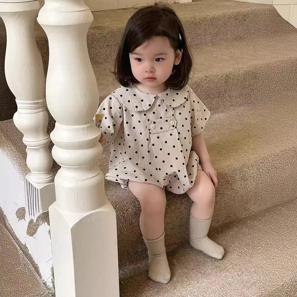 2025 Summer New Baby Girl Plaid Bodysuit Newborn Toddler Girl Dot Print Short Sleeve Jumpsuit Cute Infant Princess Clothes