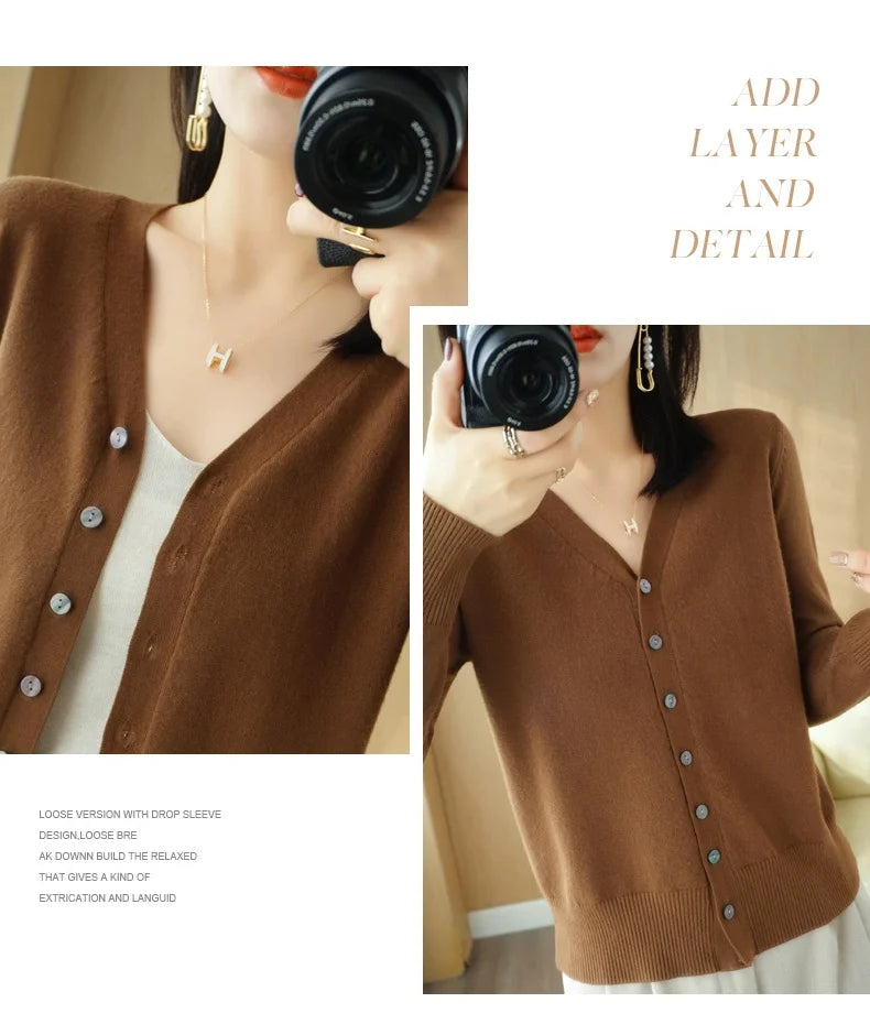 Cashmere Knit Cardigan V-Neck Solid Color Fashion High-Grade Comfortable.