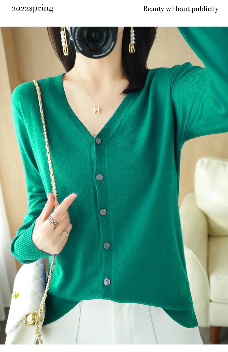 Cashmere Knit Cardigan V-Neck Solid Color Fashion High-Grade Comfortable.