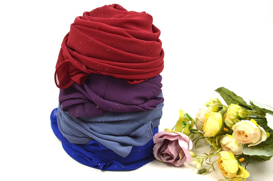 180*75cm Bronzing Muslim Chiffon Hijab Shawls Scarf Women Solid Color Head Wraps Women Hijabs Scarves Ladies Foulard Femme Veil
