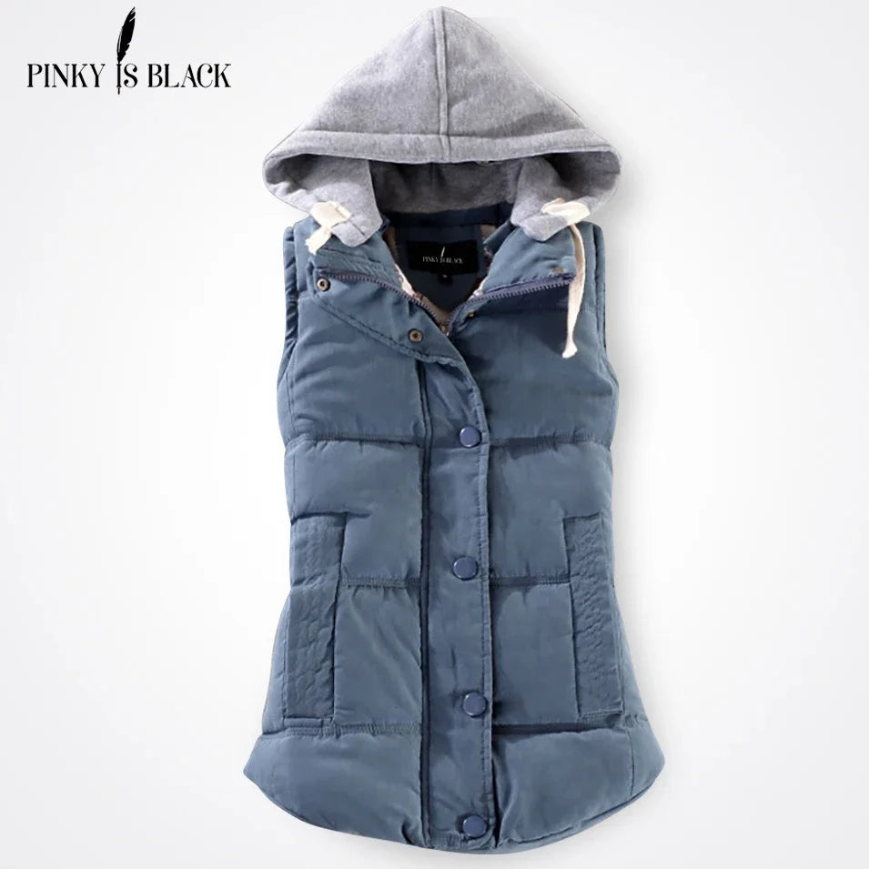 Winter Fashion Cotton Vest Women Hooded Collar Casual Coat .