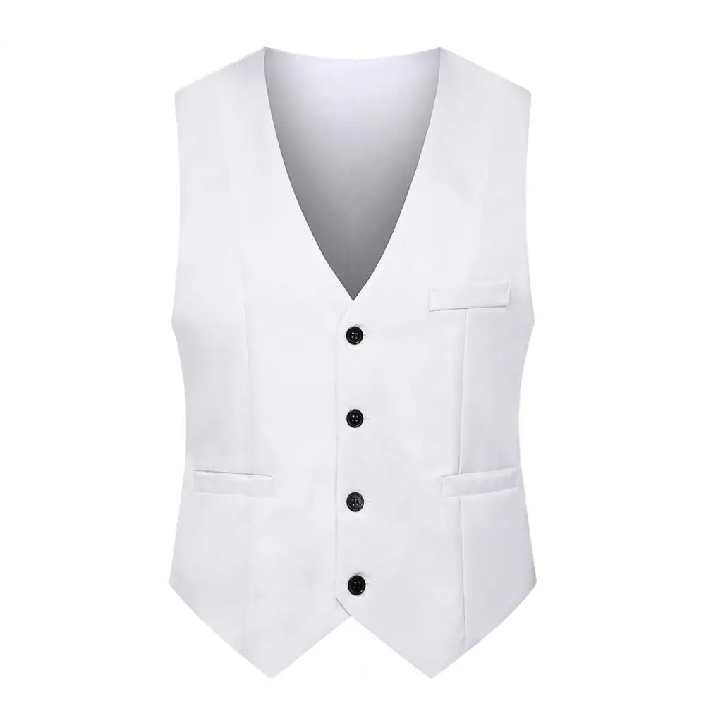 Formal Vest Sleeveless Pockets Single-Breasted Male .