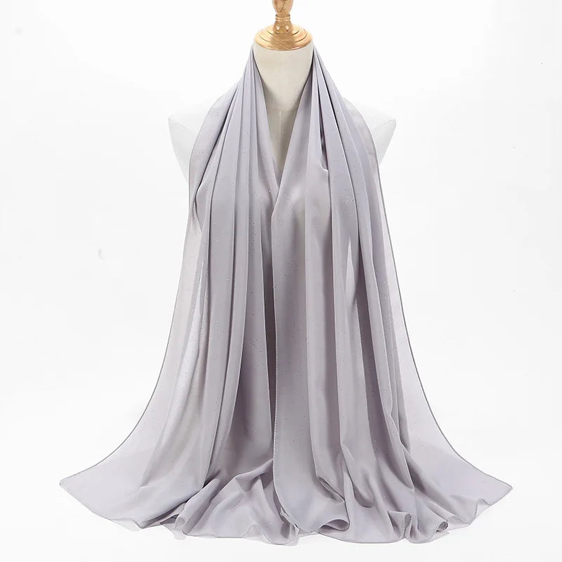 180*75cm Bronzing Muslim Chiffon Hijab Shawls Scarf Women Solid Color Head Wraps Women Hijabs Scarves Ladies Foulard Femme Veil