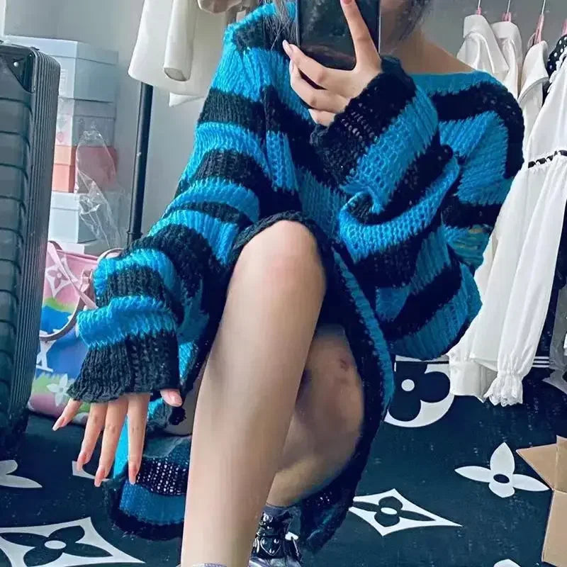 ZMZBCH Sexy Hollow Out Striped Long Sweaters .