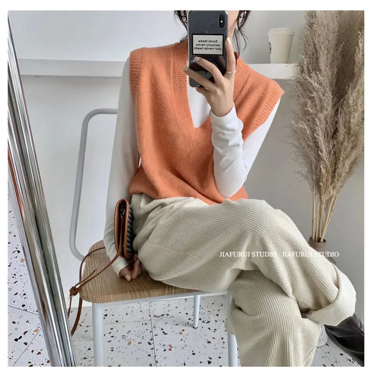 Sleeveless Knitted Sweater Vests Women Casual Solid Loose Outerwear .