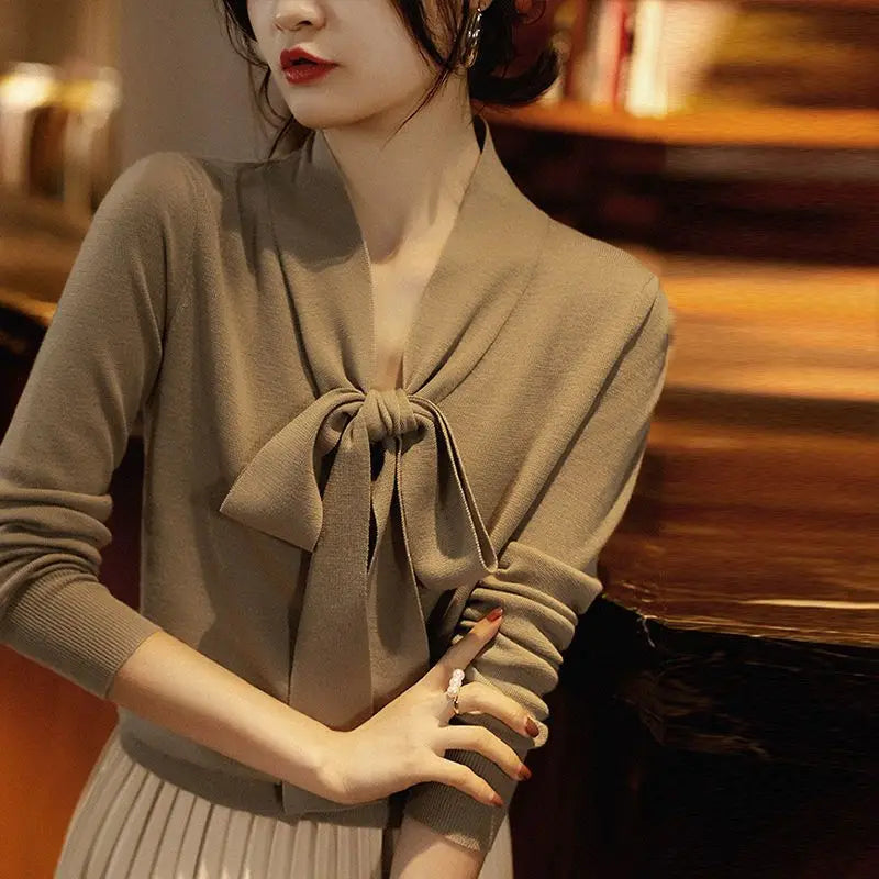 Women Clothing Fashion Elegant Scarf Collar Pullover Autumn Winter.