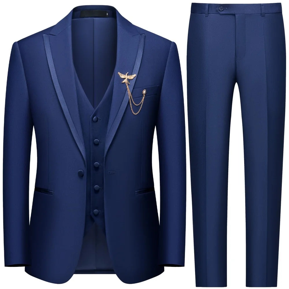 Men's black 3-piece slim fit elegant formal casual 3-piece set .