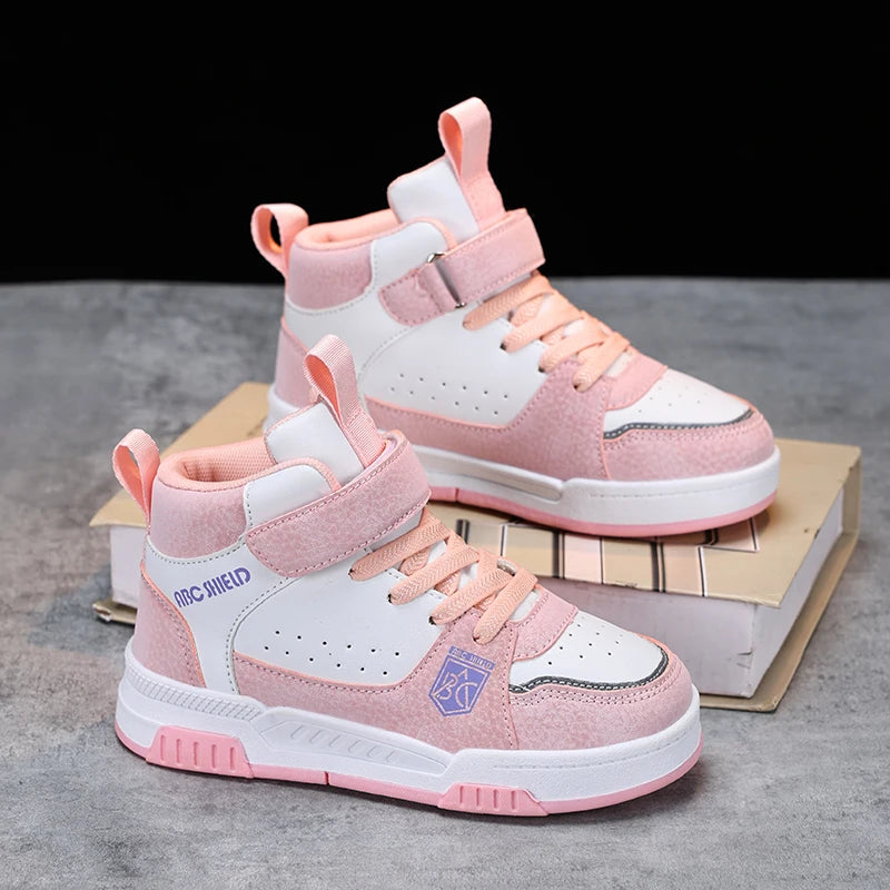 Kids Board Casual Shoes High Top Boys Girls Sneakers Leather Waterproof .