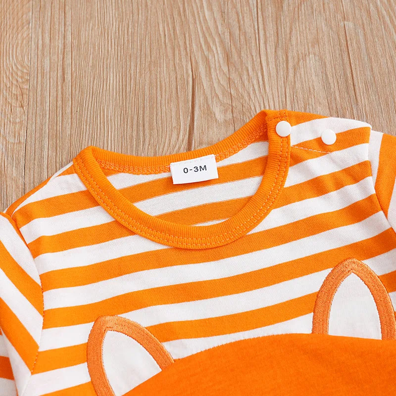 Boys And Girls Cute Cartoon Fox Printed Long Sleeve Baby Bodysuit.