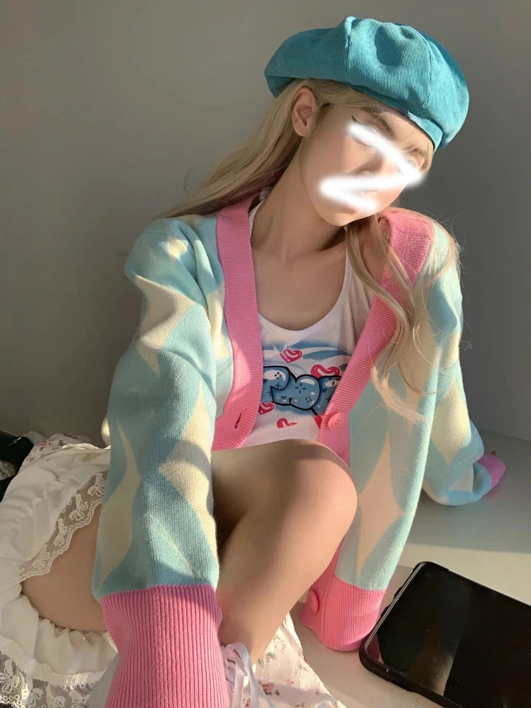 KOSAHIKI Women Cardigan Knitted Sweater Loose Single .