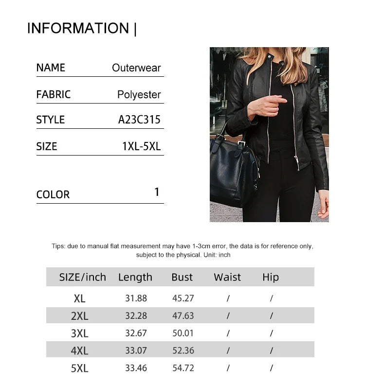 Women Cool Slim Fit Faux Leather Jacket Long Sleeve .