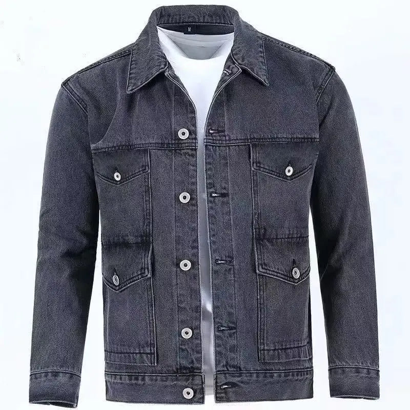 New Men's Denim Cargo Jacket Loose Vintage Fashion Casual Cardigan.
