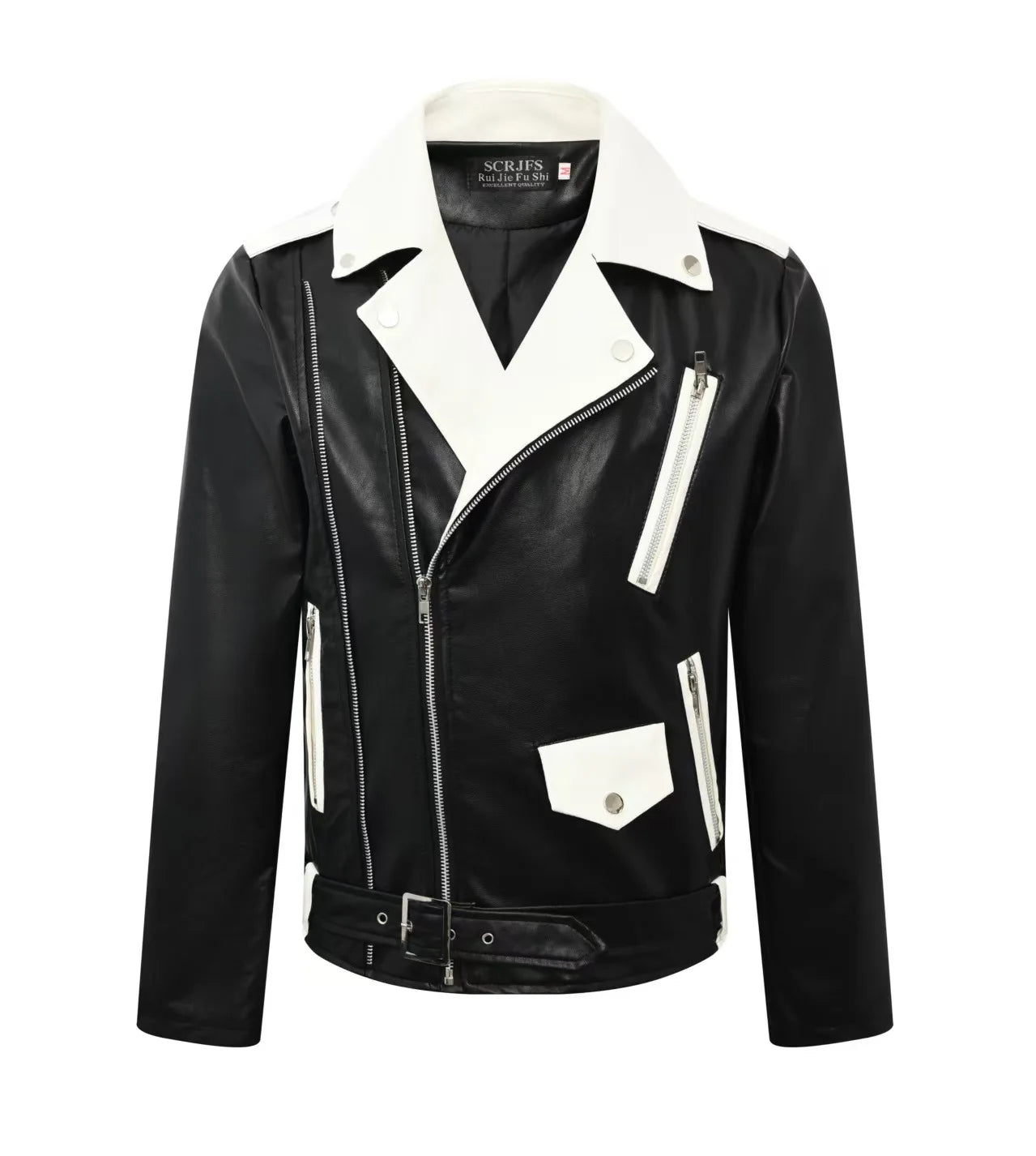 men's new handsome, new oblique zipper, casual color matching .