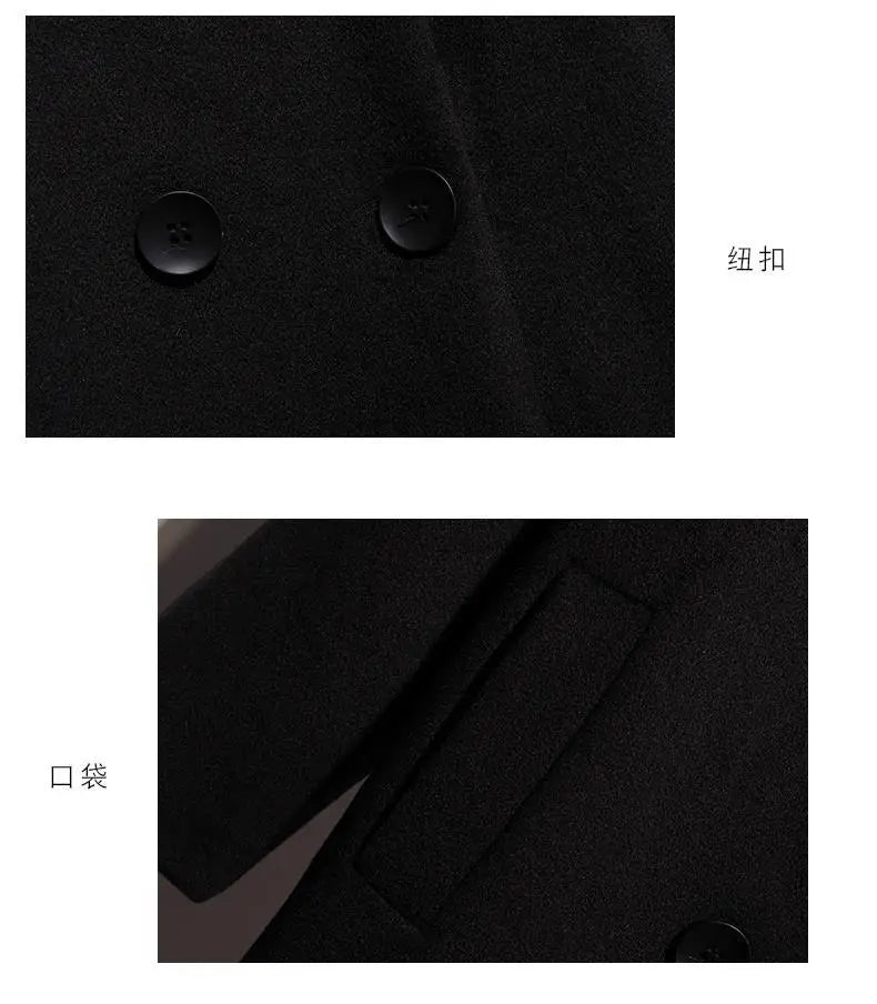 Black Woolen Coat Women's Mid Length New Style .