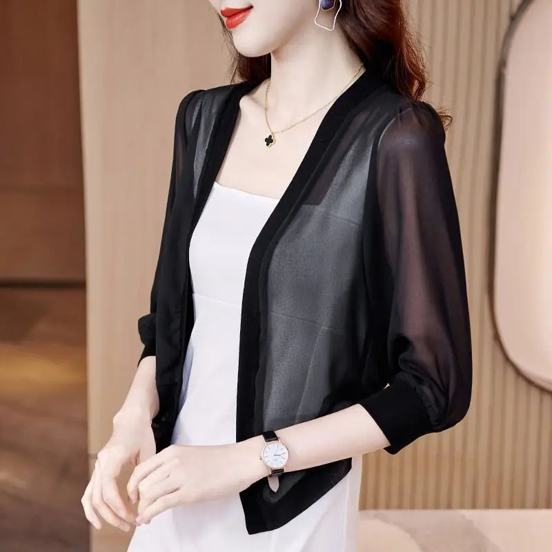 Spring Summer Women Cardigan Sunscreen Chiffon .