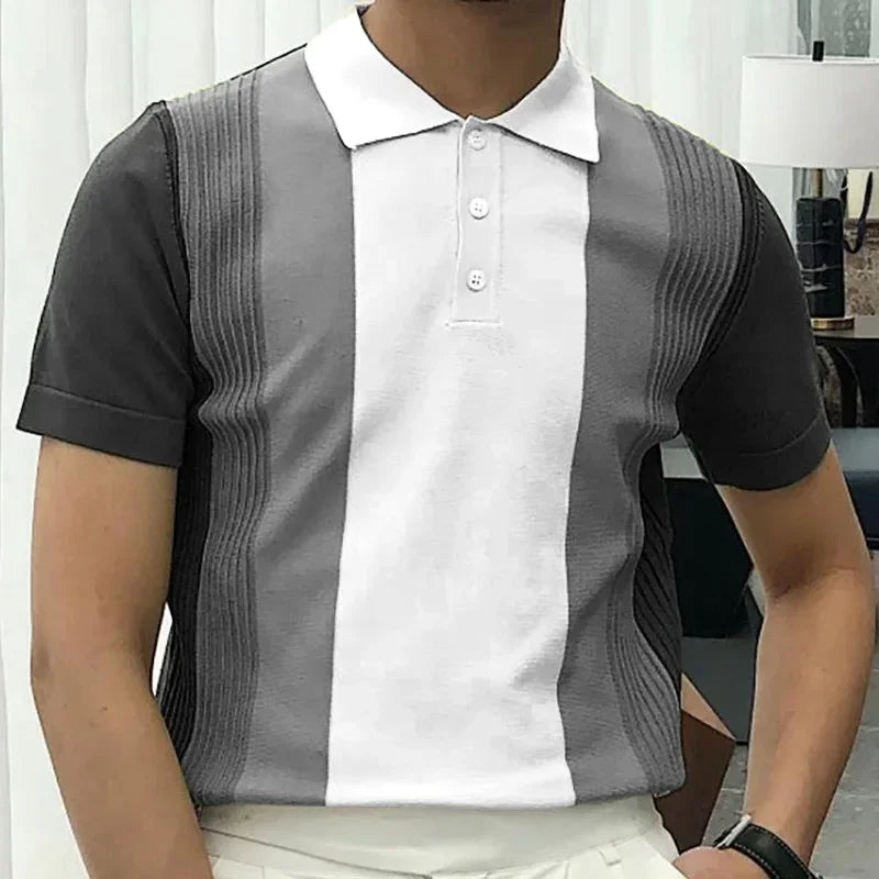 2025 Summer Contrast Color Knitted Polo Shirts Men Green Stripe Turn-down Collar Tops for Men Slim Fit Casual Business Polos