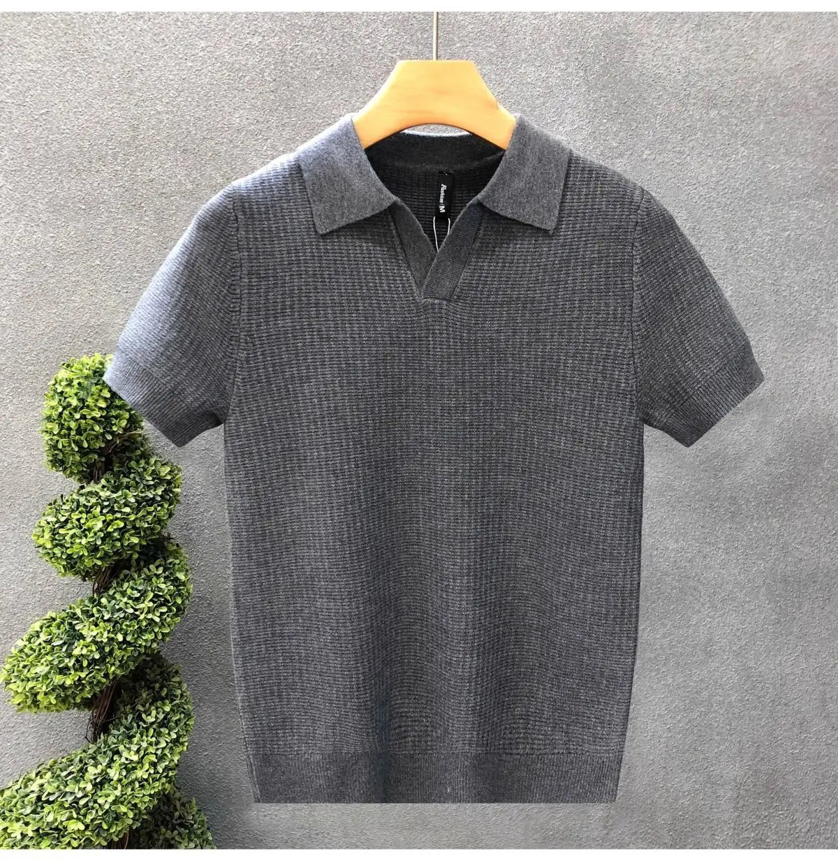 Men's Polo Shirt, Korean Style Slim Fit Collar Solid Color Casual Thin Sleeve Trendy Knit Top