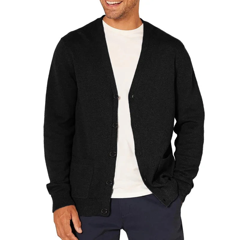 New Spring Men's Long Sleeved Cardigan Wool Sweater.