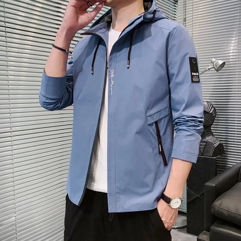 Fashion Solid Color Hooded Large Size Jacket Men's Casual.