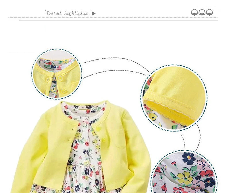 2pcs Spring Summer Infant Baby Girls Clothes Sets Toddler Dresses Long Sleeves Cardigan+Bodysuit Dress Newborn Girl Outfit