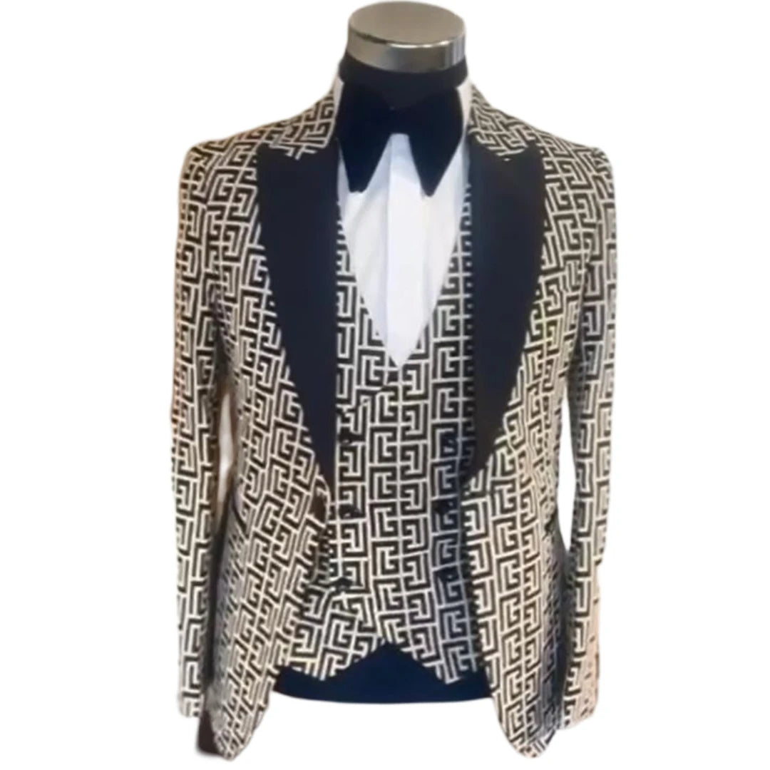 Plaid Men Suits for Gentleman Fashion Prom Party 3 Pcs Groom.