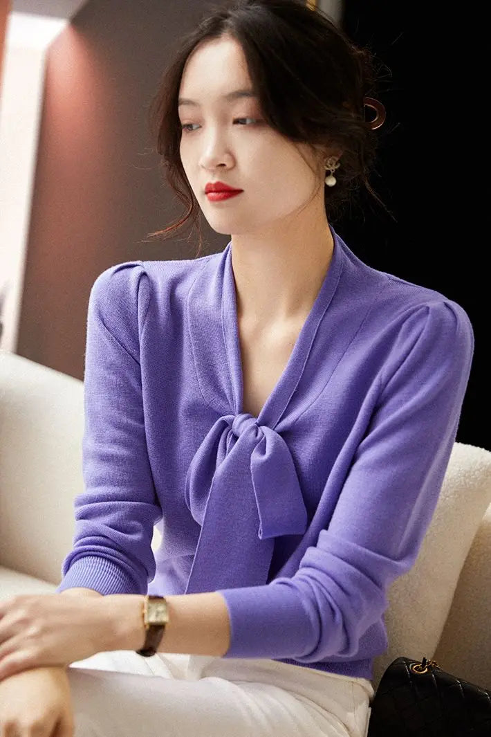 Women Clothing Fashion Elegant Scarf Collar Pullover Autumn Winter.