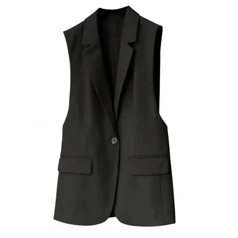 Women Vest Sleeveless Solid Color Suit Collar Loose Cardigan.