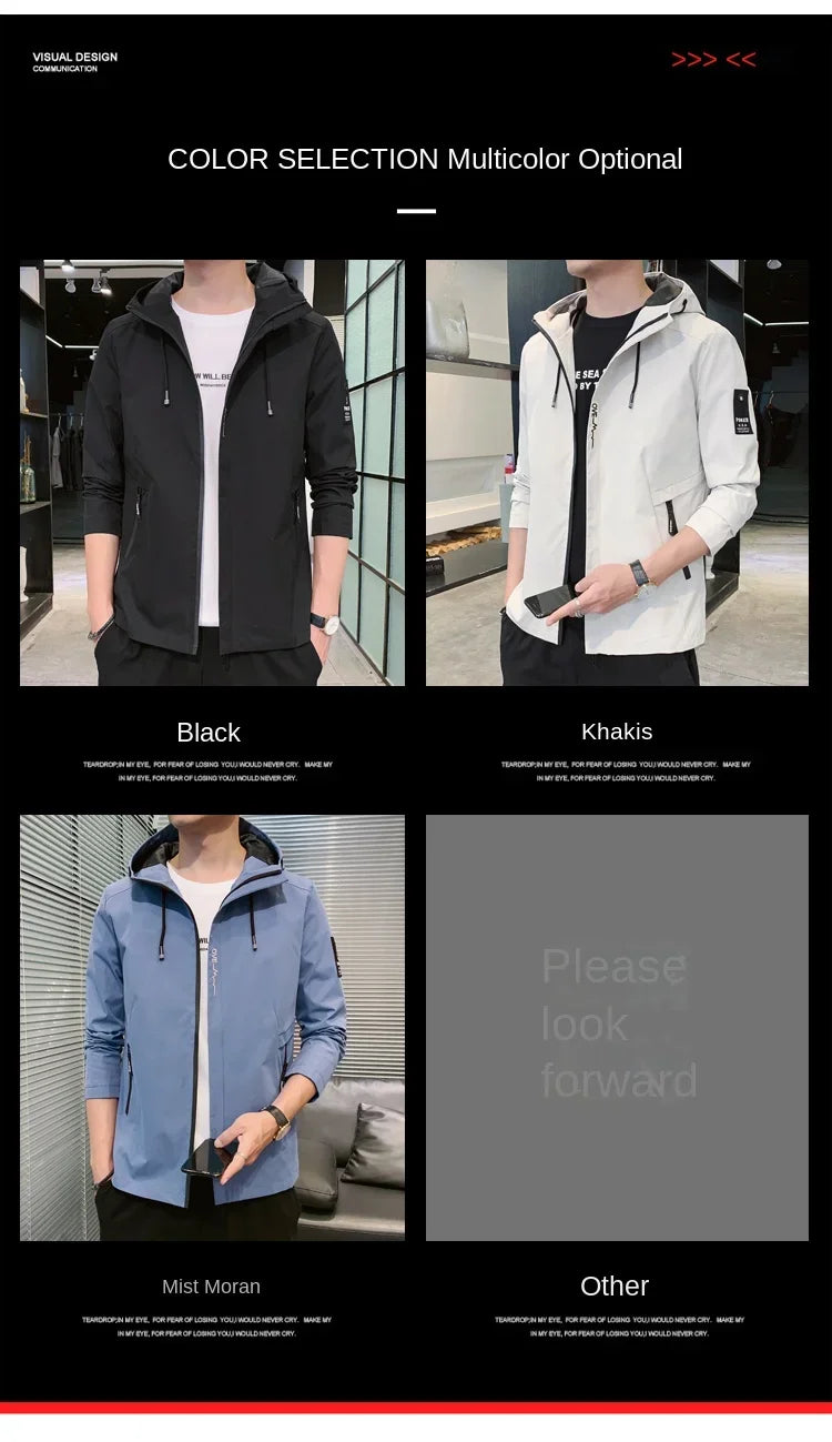 Fashion Solid Color Hooded Large Size Jacket Men's Casual.