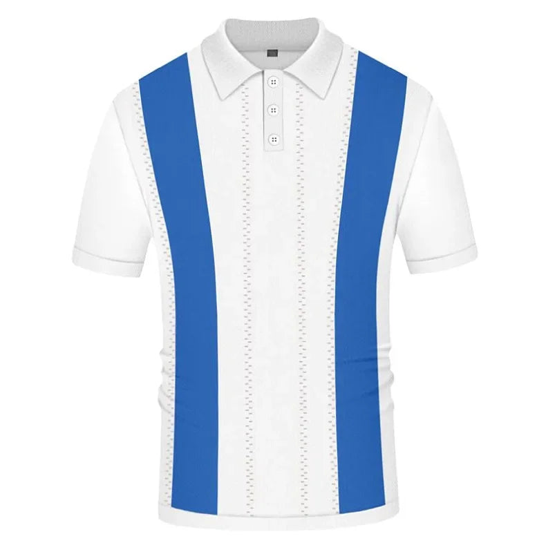 Men's Polo Shirts Vintage Striped Lightweight Knit Golf Shirts Classic Casual Short Sleeves Tops Male Business Social Shirt