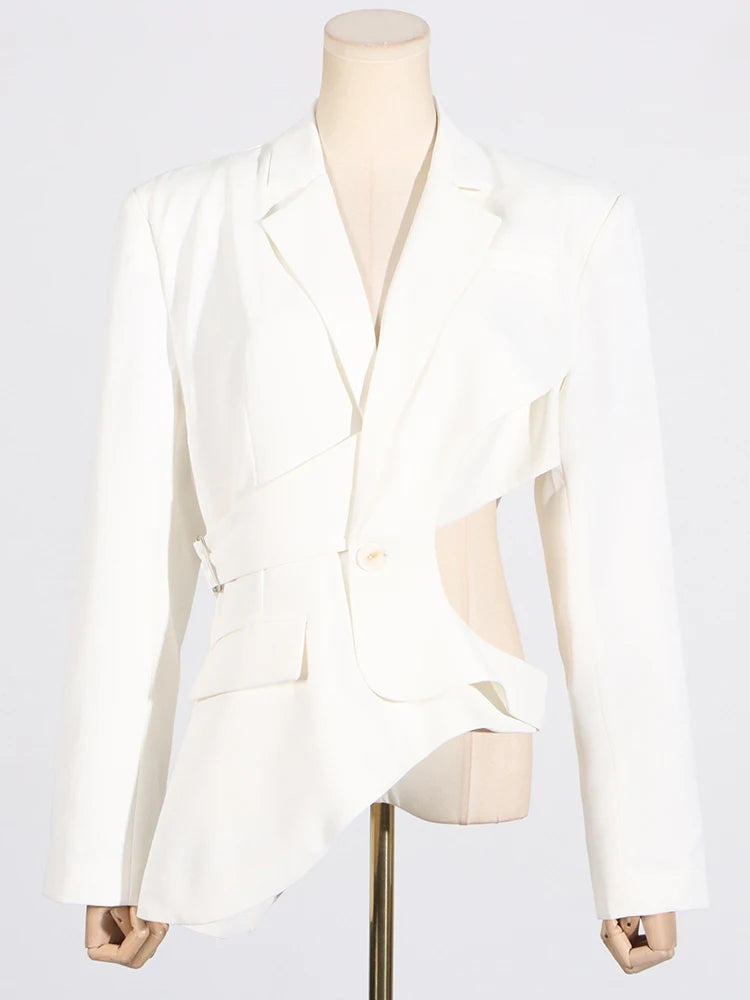 VGH Solid Hollow Out Casual Irregular Blazers For Women .