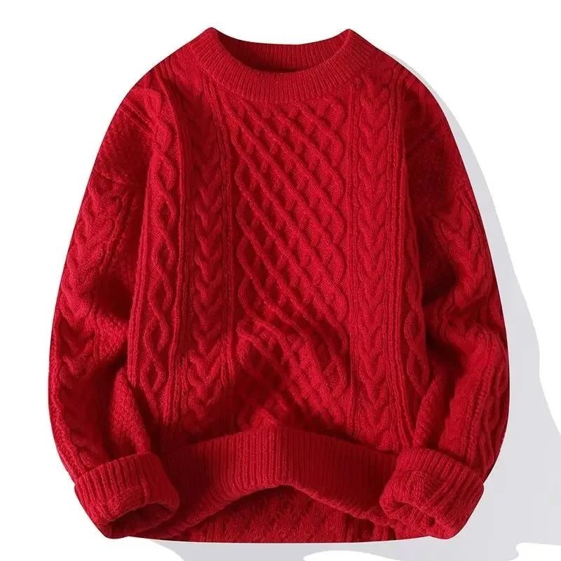 Trendy Knitted Sweater For Men Casual Round Neck Warm Inner Loose.