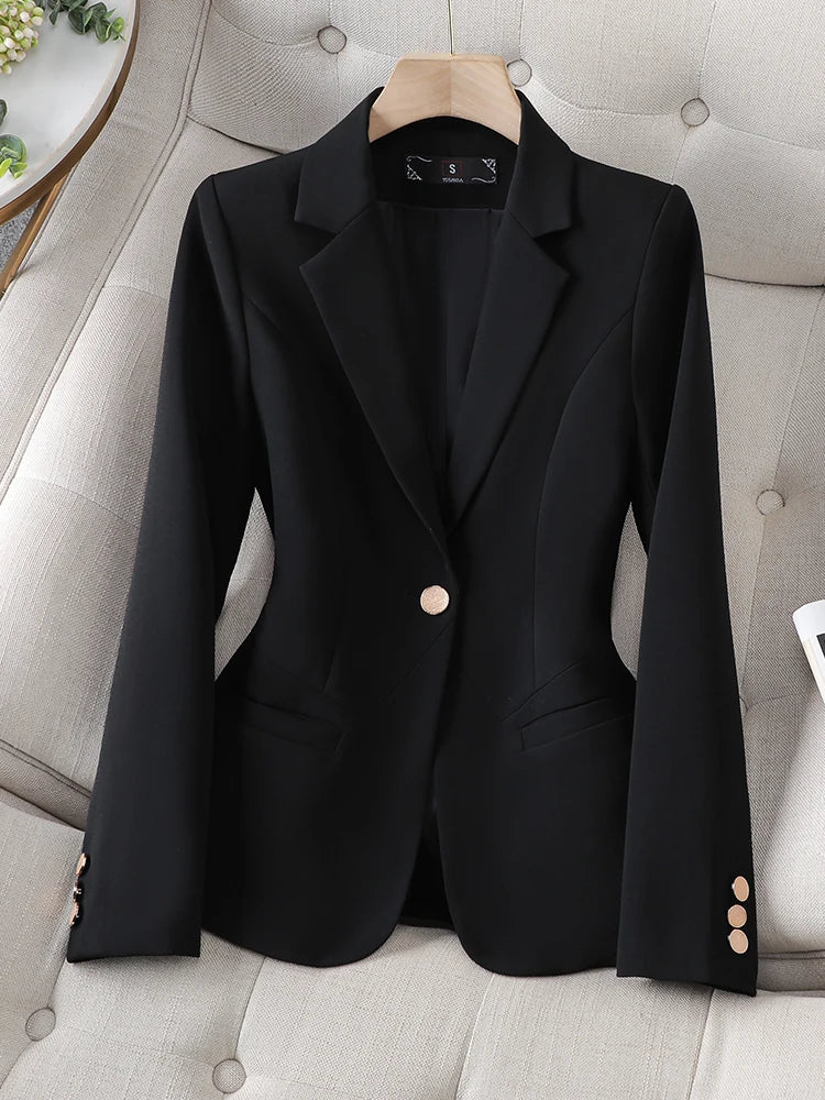 Office Ladies Formal Blazer Women Beige Coffee Black Female Work .